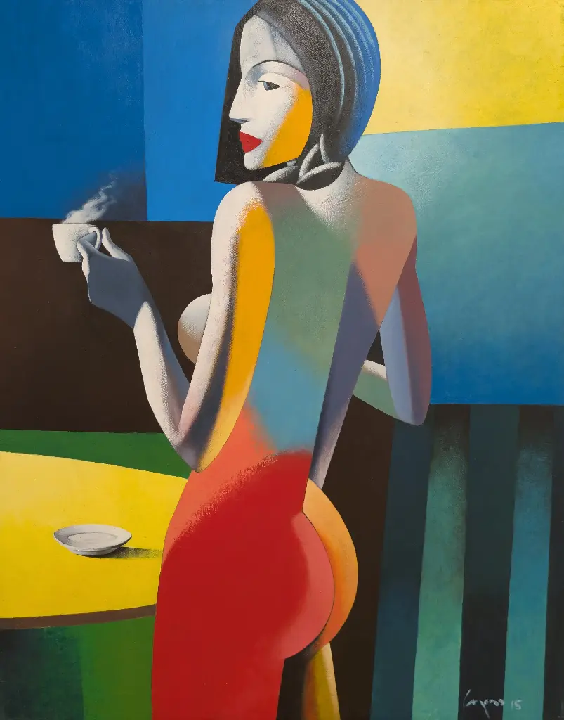 Chica con Café en la Mañana - 40" by 31.5"