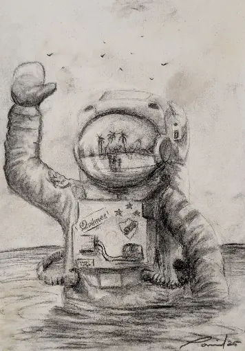 Astronauta con Brazo Arriba - 13.5" by 10"